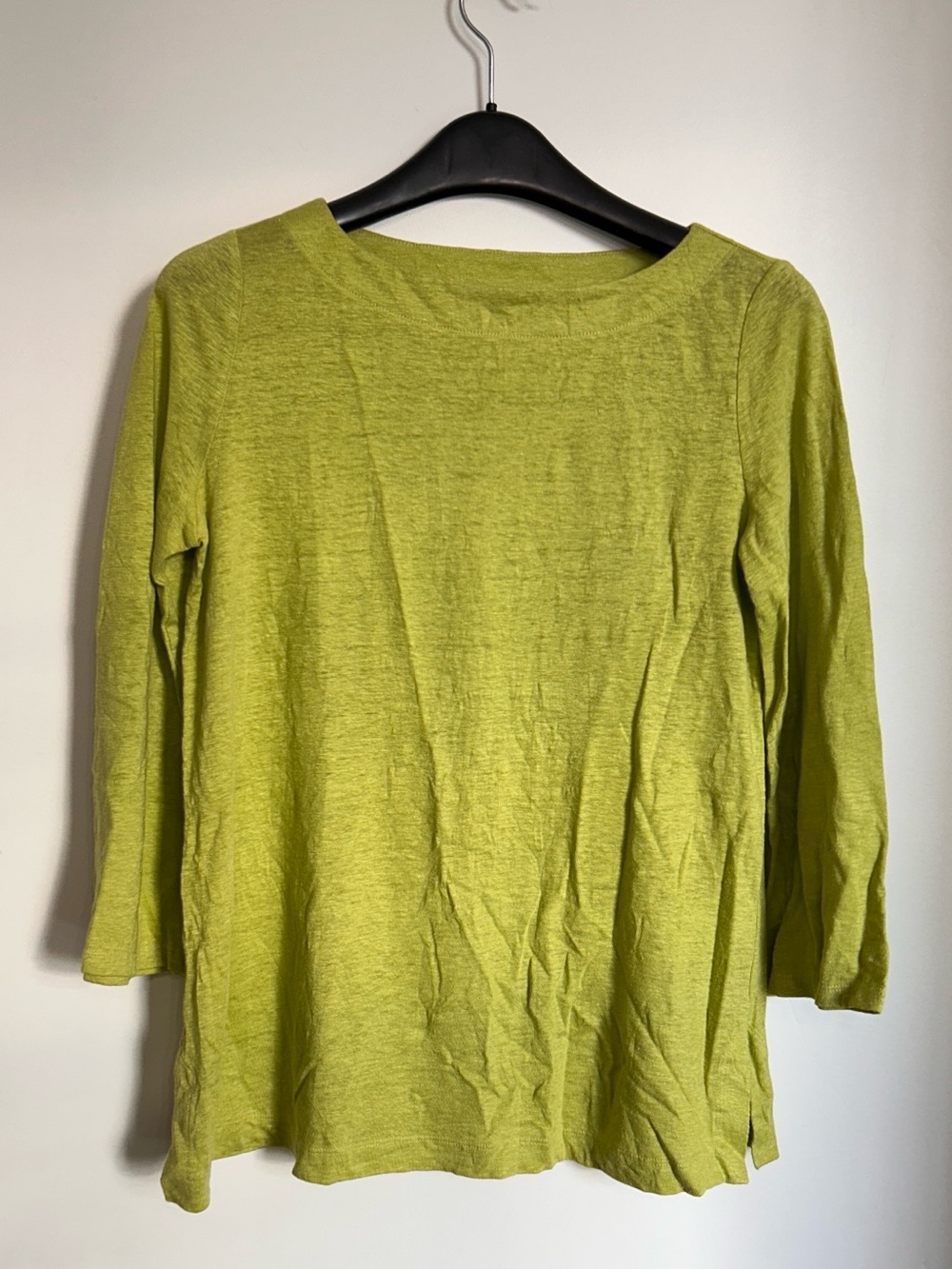 EILEEN FISHER 100% ORGANIC LINEN LIGHT WEIGHT 3/4 LENGTH SLEEVE TOP